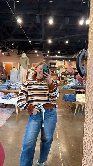 Weekend Worthy Striped Mock Neck Pullover