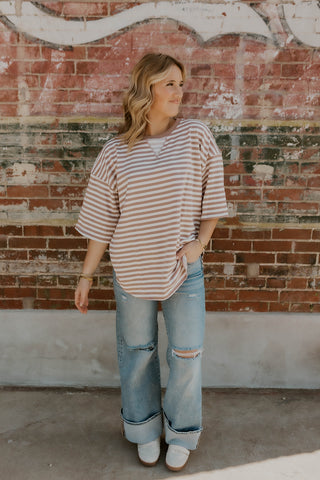 Latte Lovin Striped Top- Taupe