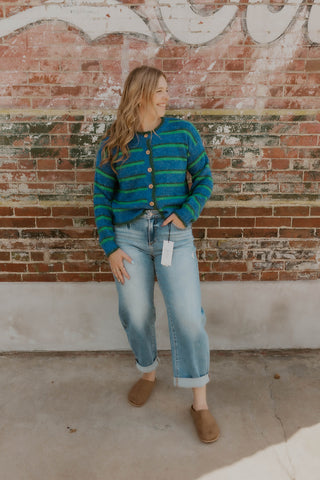 All Around Striped Sweater- Cobalt