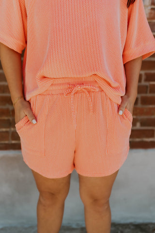 Better Off Ribbed Shorts- Coral