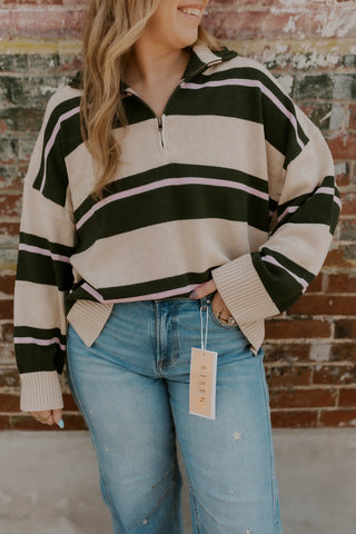Cabin Stripe Quarter Zip Sweater