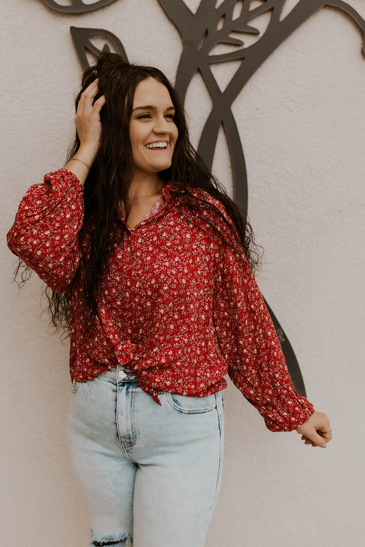 Flowy Floral Blouse- Red