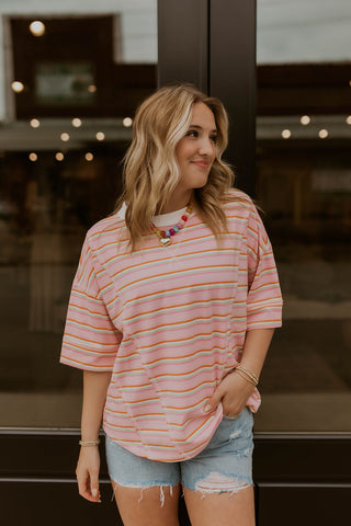 Striped Oversized Short Sleeve Knit Top