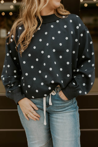 Polka Pop Mock Neck Pullover- Navy
