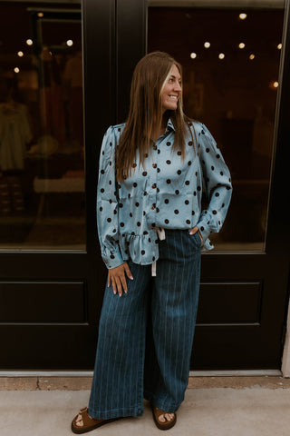 Spotted In Satin Top- Blue
