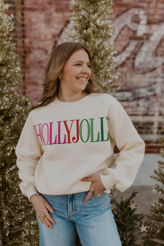 Holly Jolly Embroidered Fleece Sweatshirt