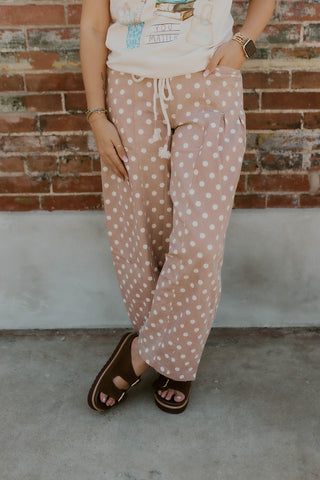 Ronnie Polka Dot Barrel Pants- Taupe