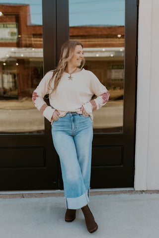 Lace Sleeve Mineral Wash Top