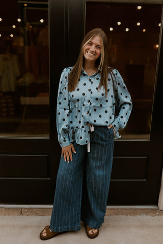 Spotted In Satin Top- Blue