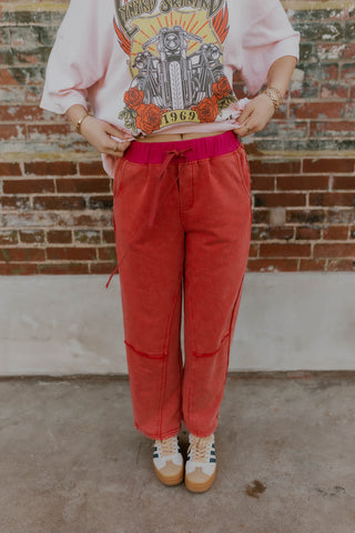 Contrast Band Washed Terry Pants