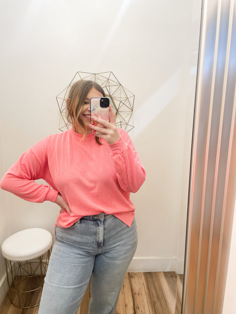Back To Basic Ribbed Pullover- Pink