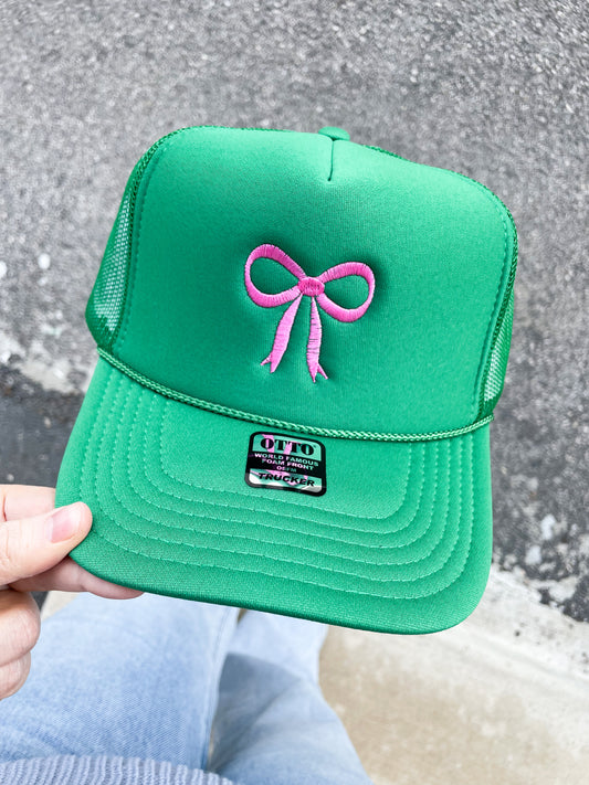 Kelly Green Embroidered Bow Trucker Hat