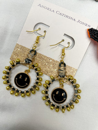 Smiley Dangle Earrings- Black