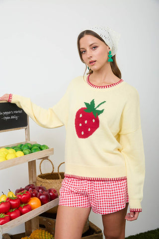 Strawberry Contrast Stitch Sweater
