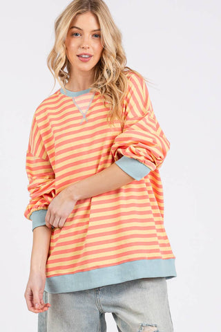 Multi Color Striped Sweatshirt- Coral