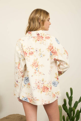 Floral Collared Denim Jacket