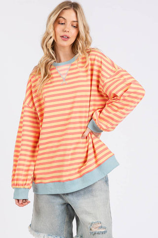 Multi Color Striped Sweatshirt- Coral