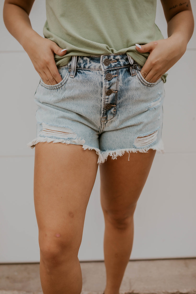 Sofie Exposed Button Mom Shorts- Hidden