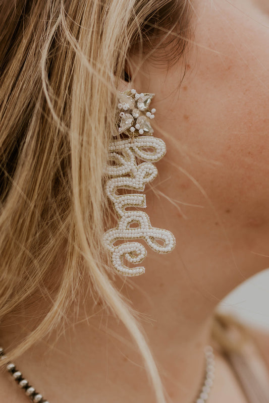 Bride Script Beaded Earrings