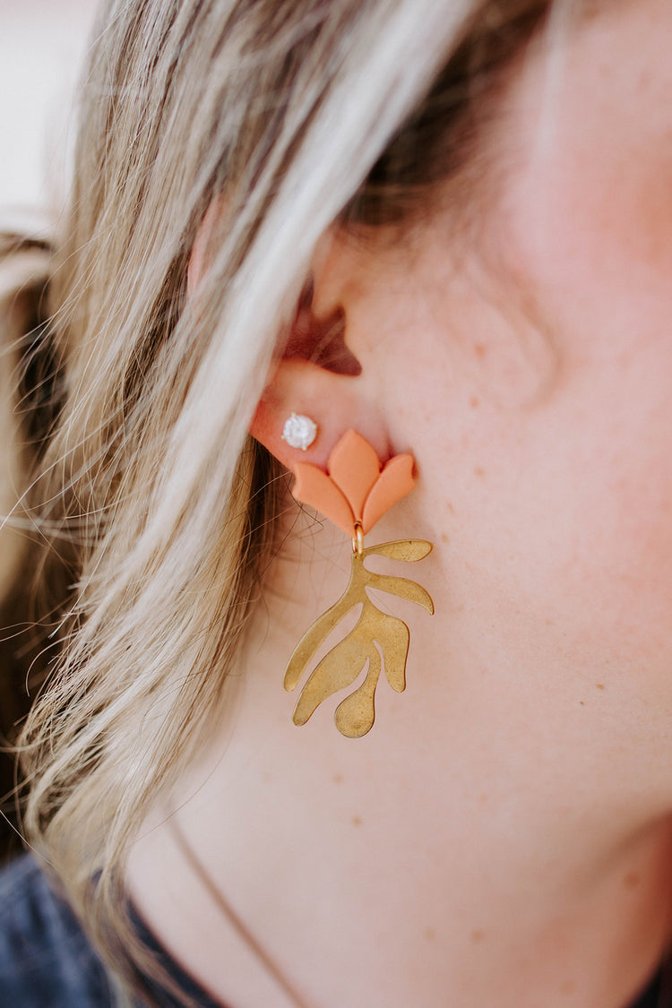 Gold Leaf Drop Clay Earrings